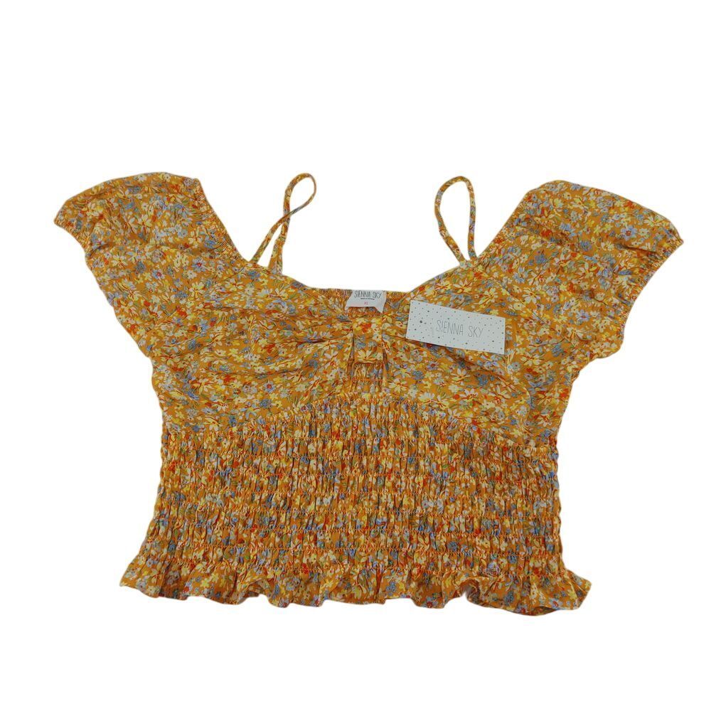 Sienna Sky Floral‎ Smocked Crop Top Ruffle Sleeve Summer Cottagecore Blouse XL